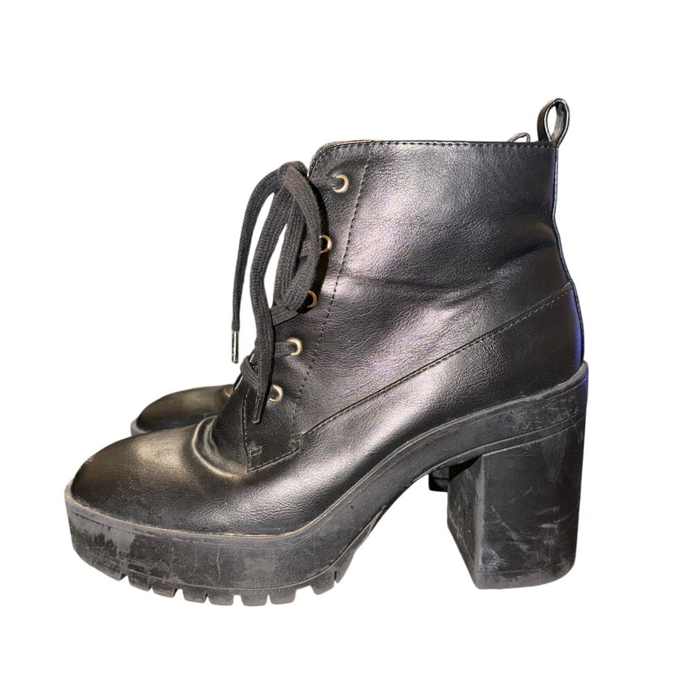 Forever 21 Chunky Platform Ankle Boots Women’s Size 7 Black Faux Leather Shoes
